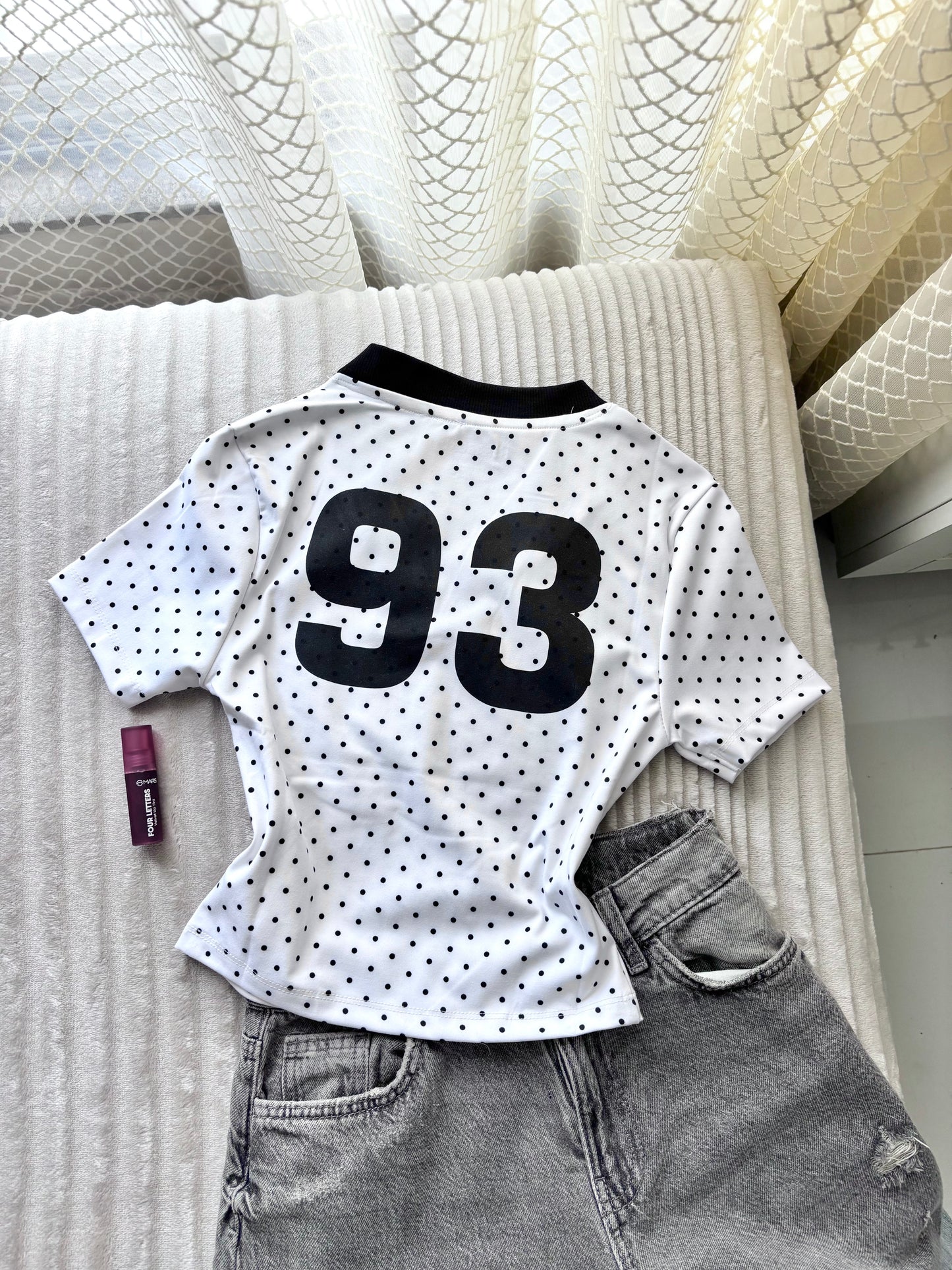 Black Polka Dot V-Neck Crop Tee