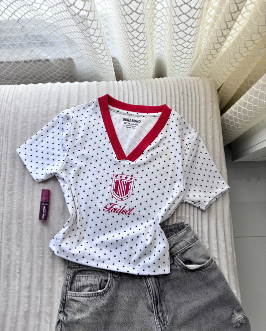 Red Polka Dot V-Neck Crop Tee