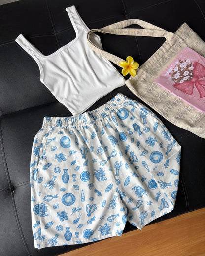 Blue Printed Shorts