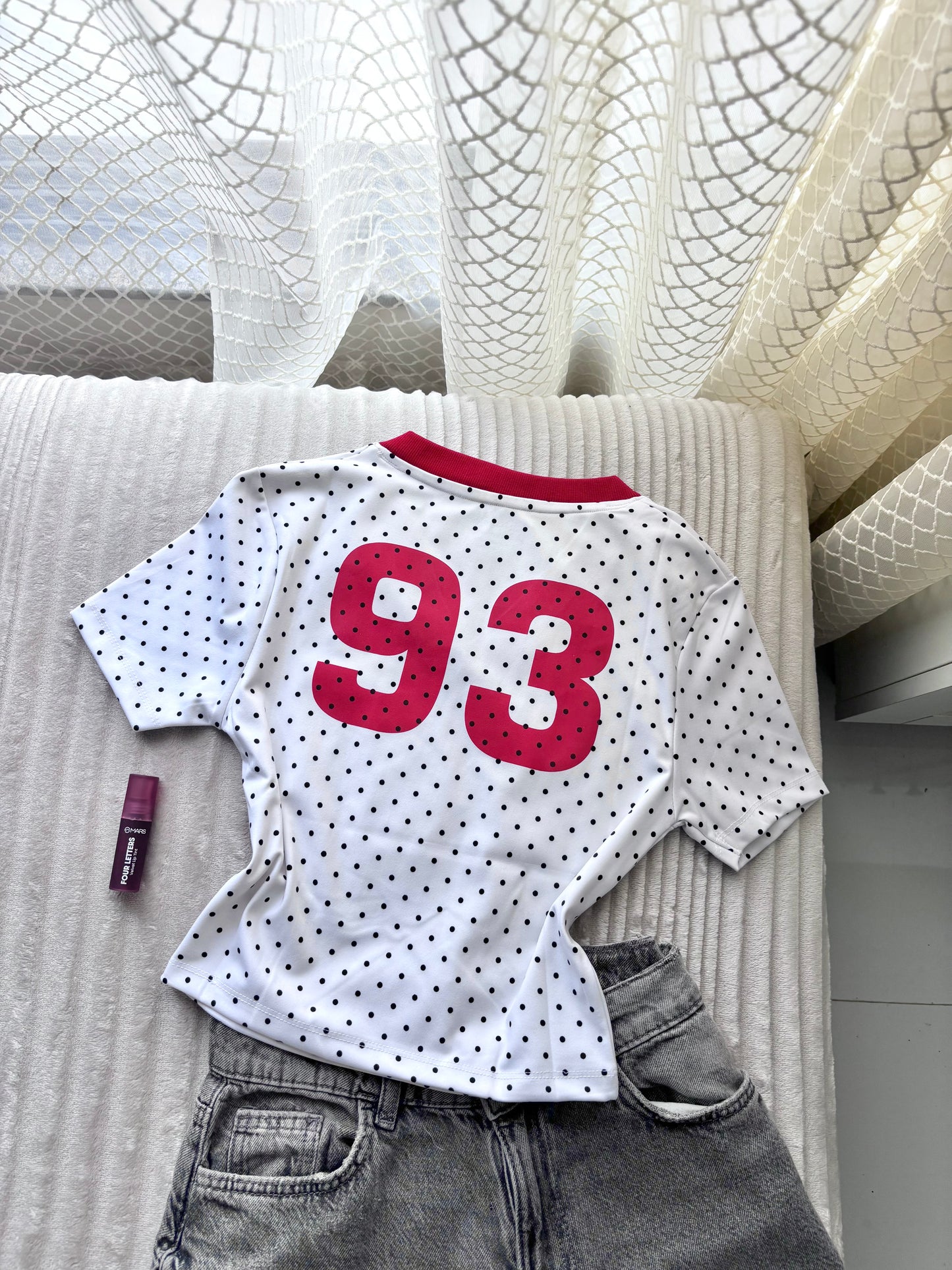 Red Polka Dot V-Neck Crop Tee