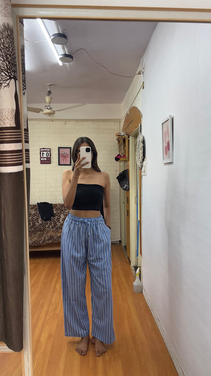 Blue striped linen pant