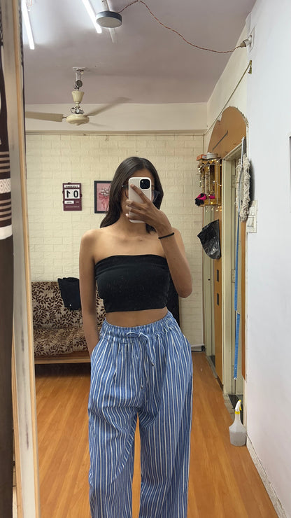 Blue striped linen pant