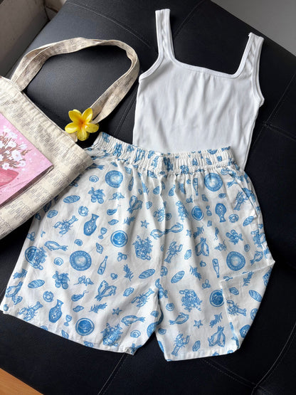 Blue Printed Shorts