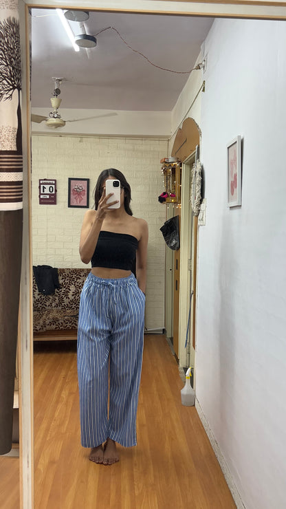Blue striped linen pant