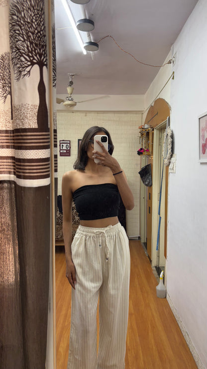 Cream striped linen pant