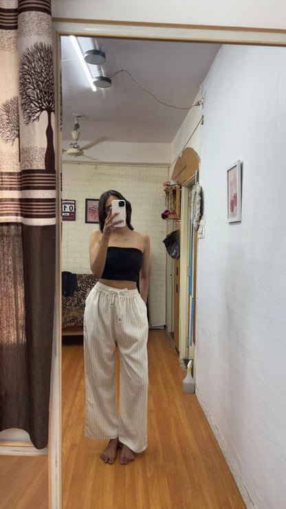 Cream striped linen pant