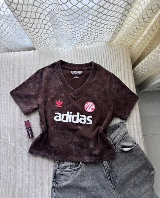 Adidas Acid Wash V-Neck Crop Tee