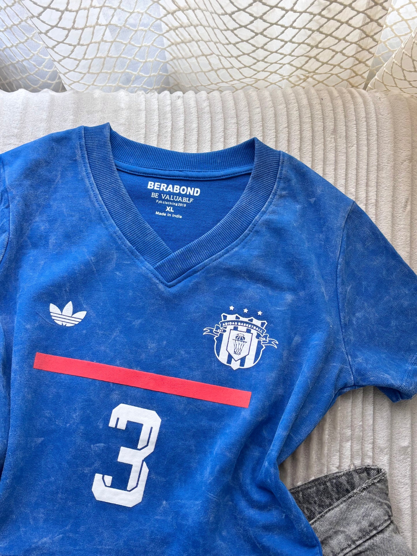 Blue League 3 Acid Wash Crop Tee