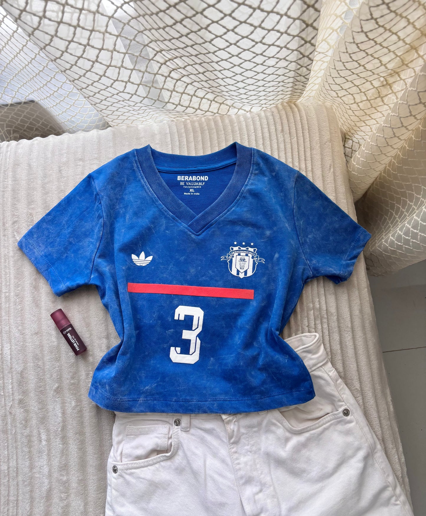 Blue League 3 Acid Wash Crop Tee