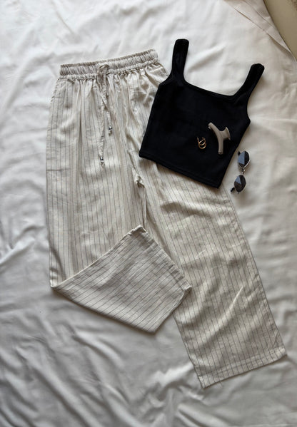 Cream striped linen pant