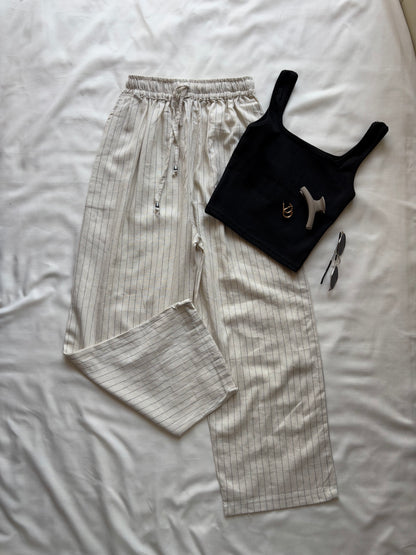 Cream striped linen pant