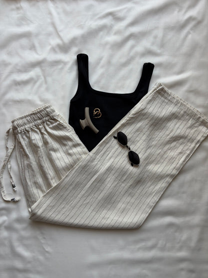 Cream striped linen pant