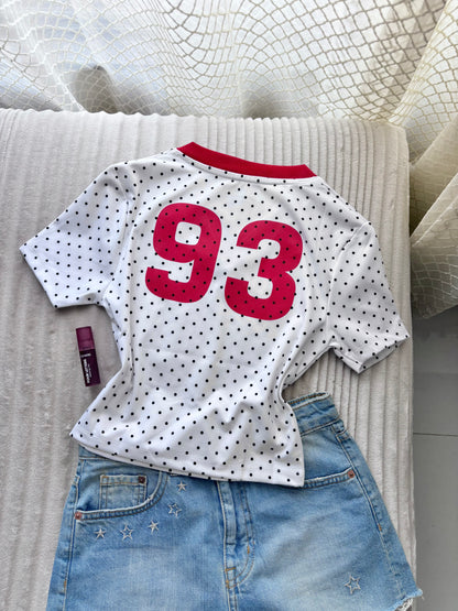 Red Polka Dot V-Neck Crop Tee