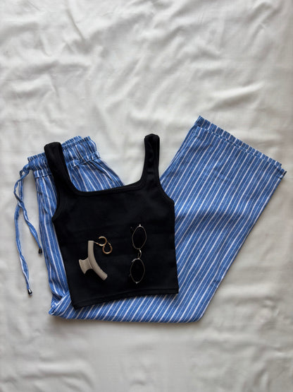 Blue striped linen pant