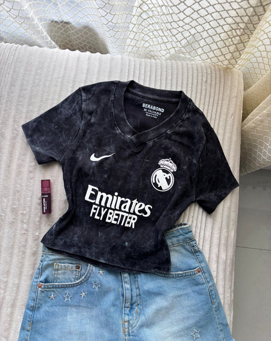 Emirates Acid Wash V-Neck Crop Tee