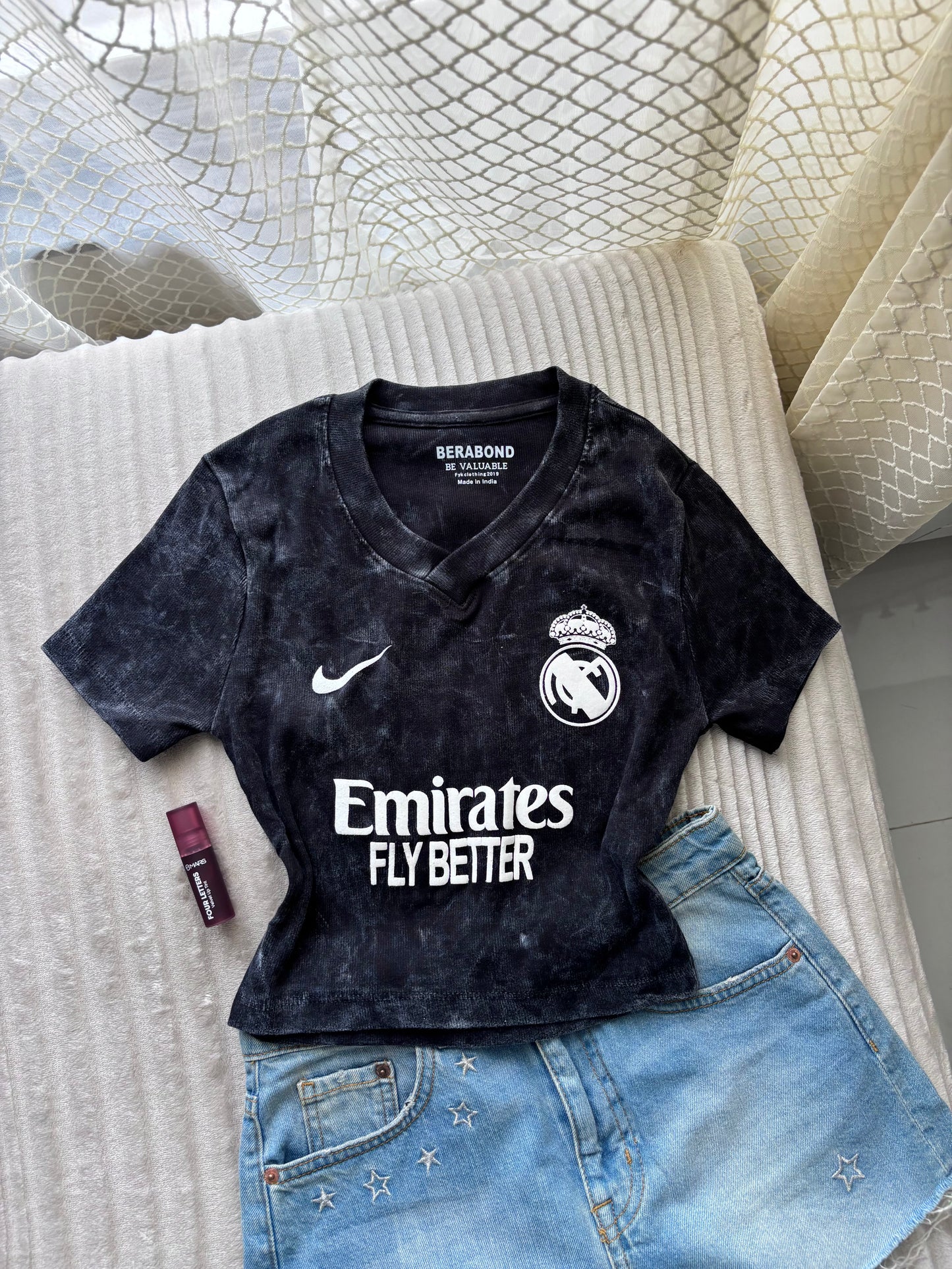 Emirates Acid Wash V-Neck Crop Tee