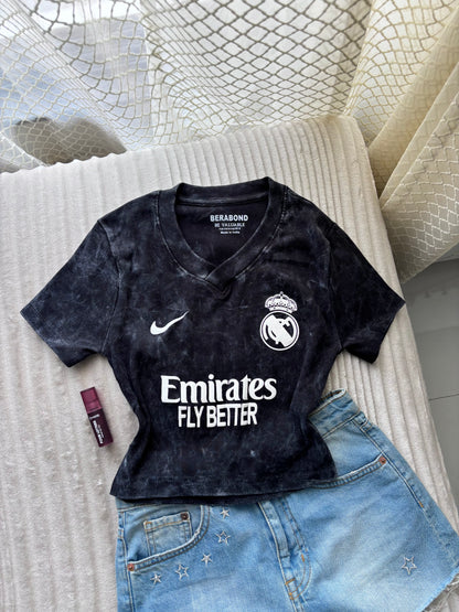 Emirates Acid Wash V-Neck Crop Tee