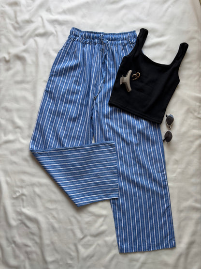 Blue striped linen pant