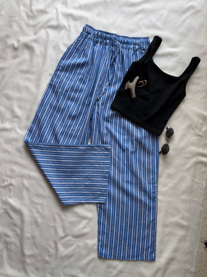 Blue striped linen pant