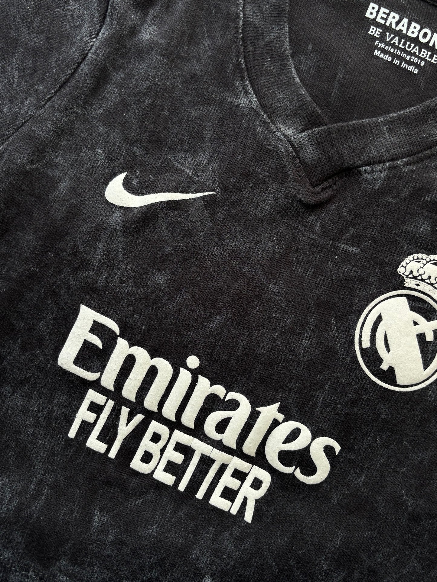 Emirates Acid Wash V-Neck Crop Tee