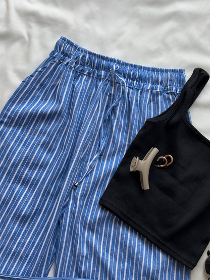 Blue striped linen pant