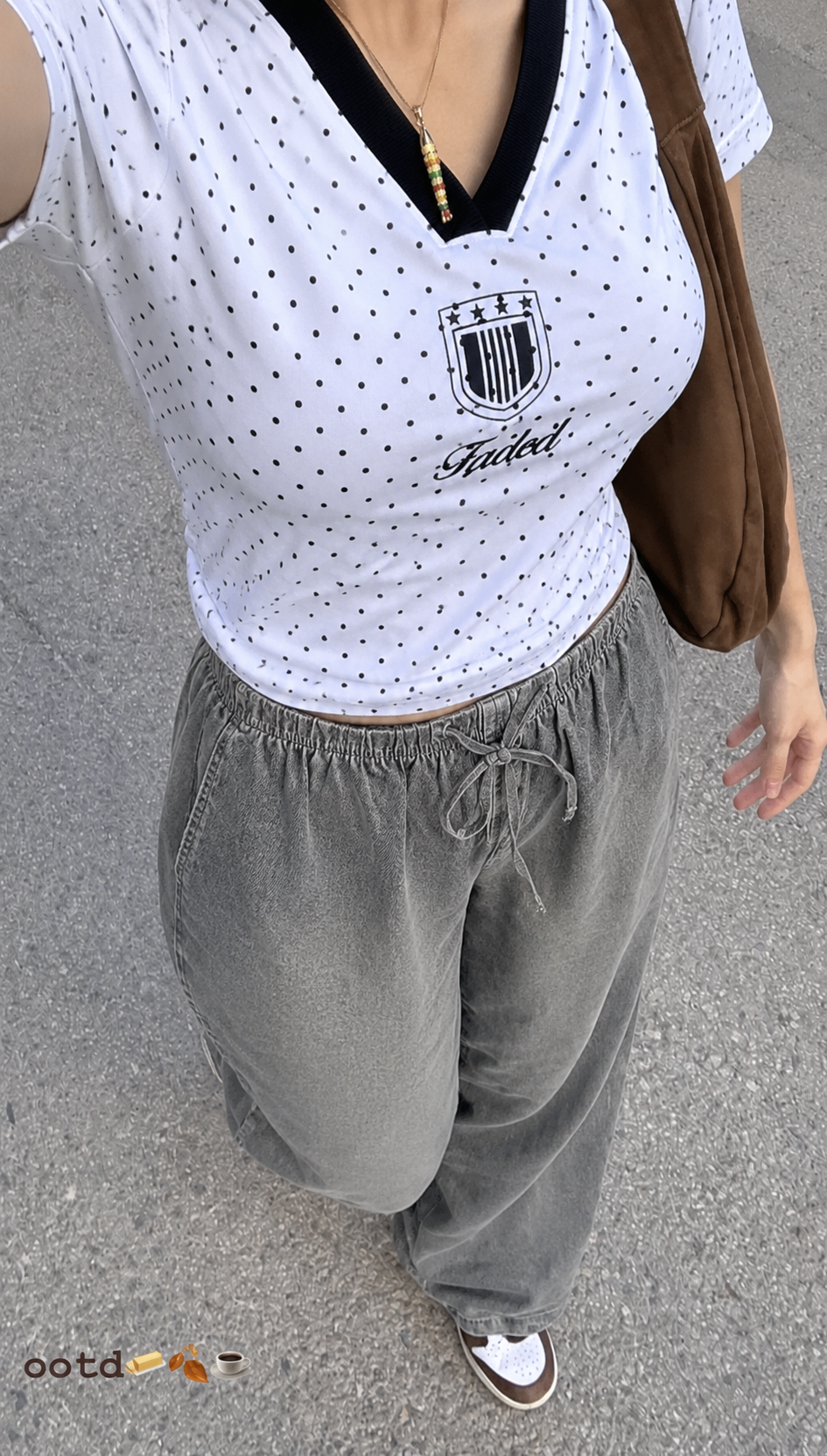Black Polka Dot V-Neck Crop Tee