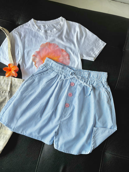 Sky Blue Striped Shorts