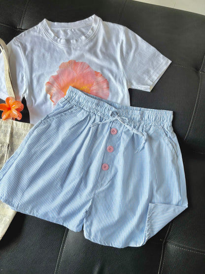 Sky Blue Striped Shorts