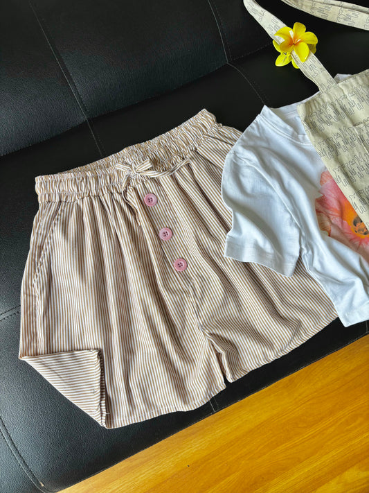 Beige Striped Shorts