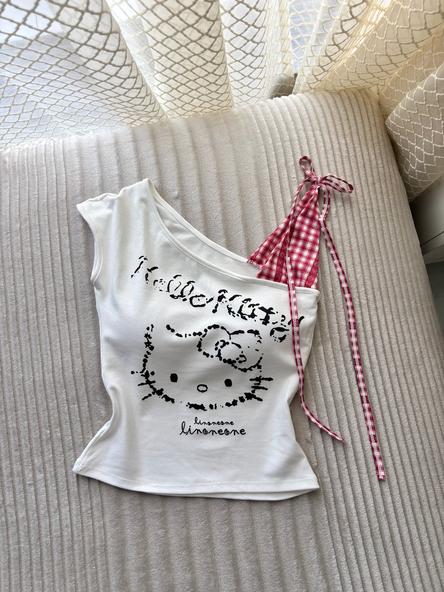 Hello Kitty Built-in Bra One Shoulder Top