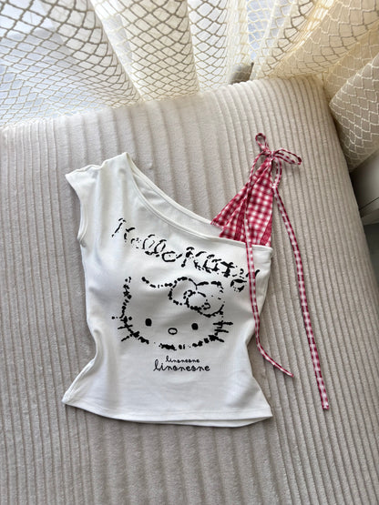 Hello Kitty Built-in Bra One Shoulder Top