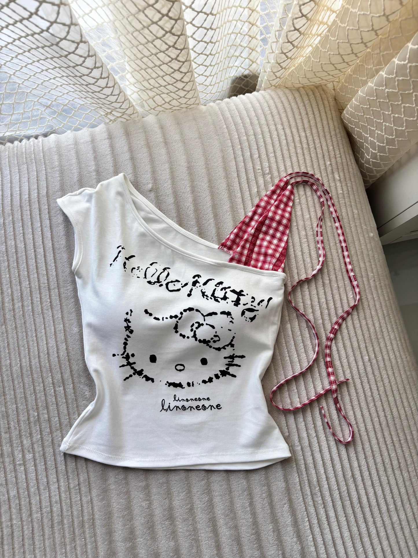 Hello Kitty Built-in Bra One Shoulder Top
