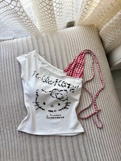Hello Kitty Built-in Bra One Shoulder Top
