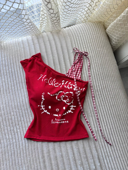 Hello Kitty Built-in Bra One Shoulder Top