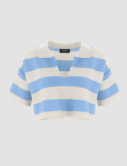 Blue Korean Striped Polo Tee