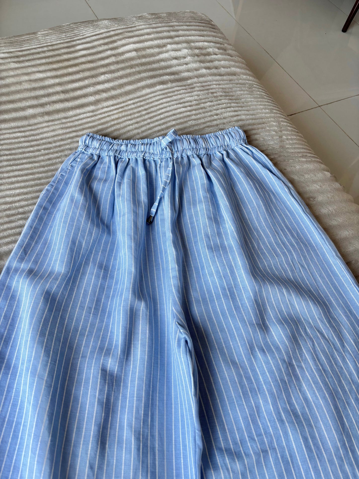 Blue & White Striped Pants