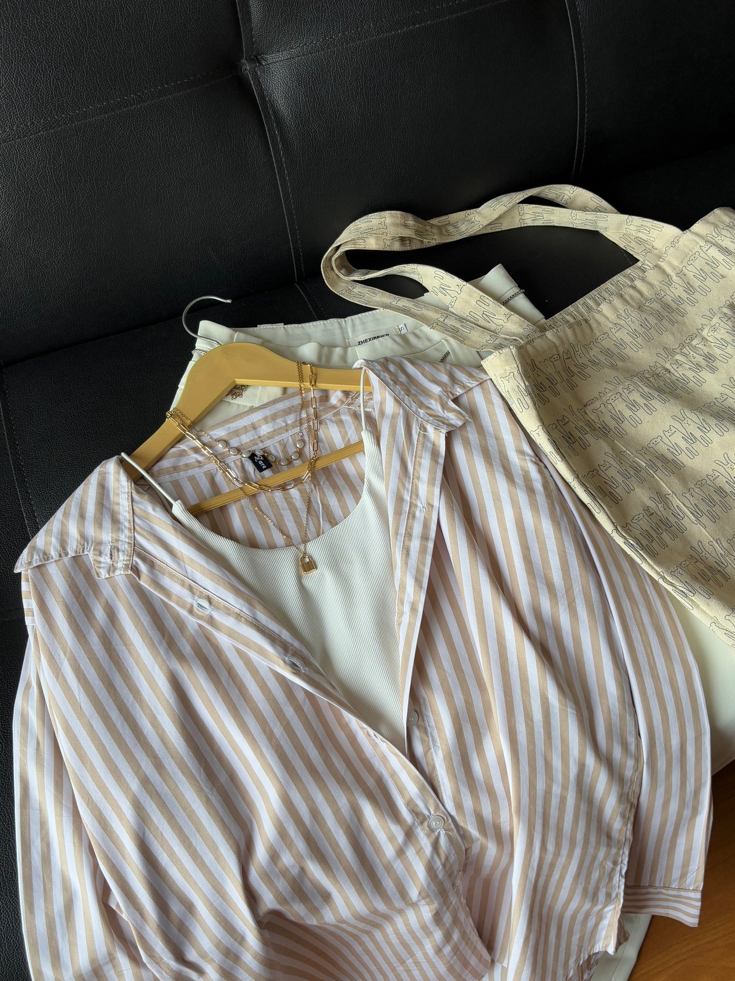 Oversized Beige Striped Shirt