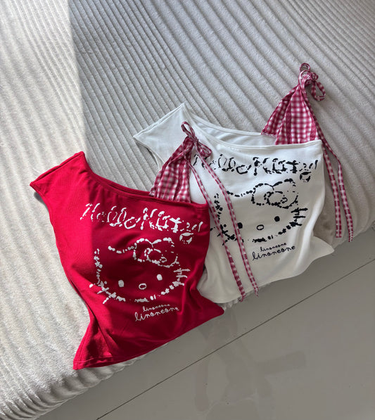 Hello Kitty Built-in Bra One Shoulder Top