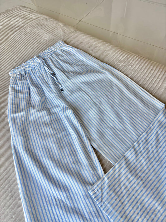 White & Blue Striped Pants