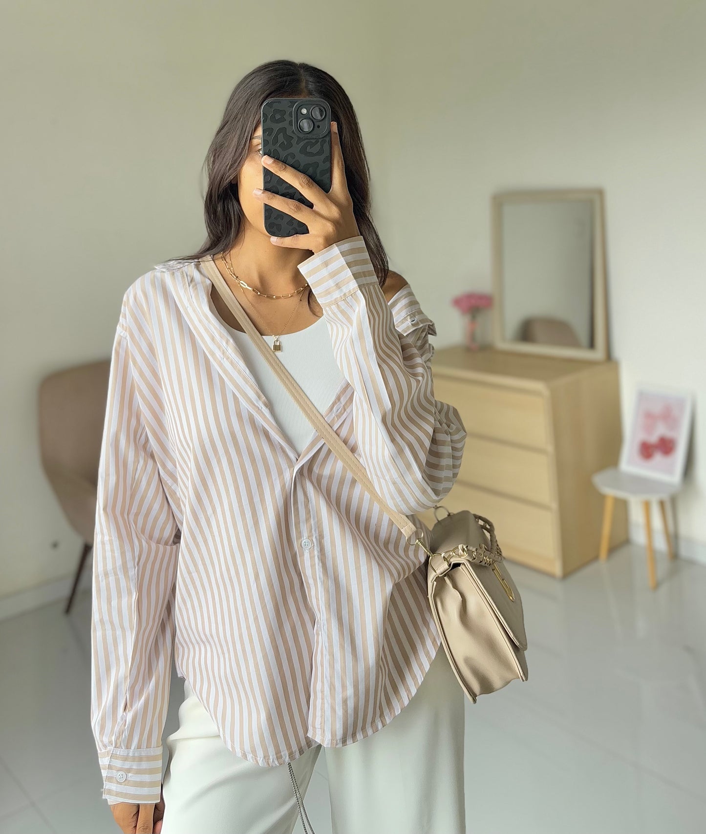 Oversized Beige Striped Shirt