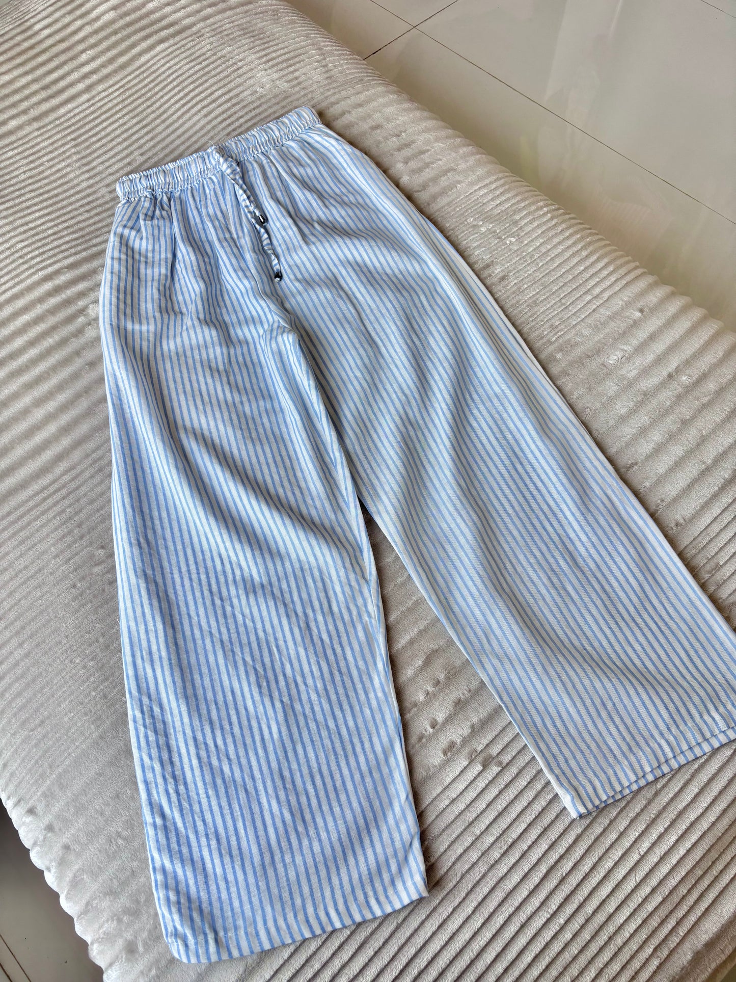 White & Blue Striped Pants
