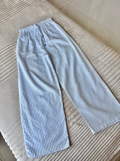White & Blue Striped Pants