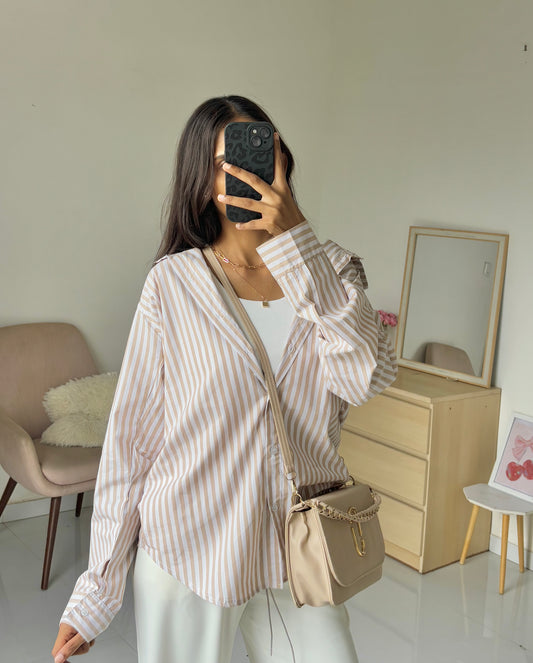 Oversized Beige Striped Shirt