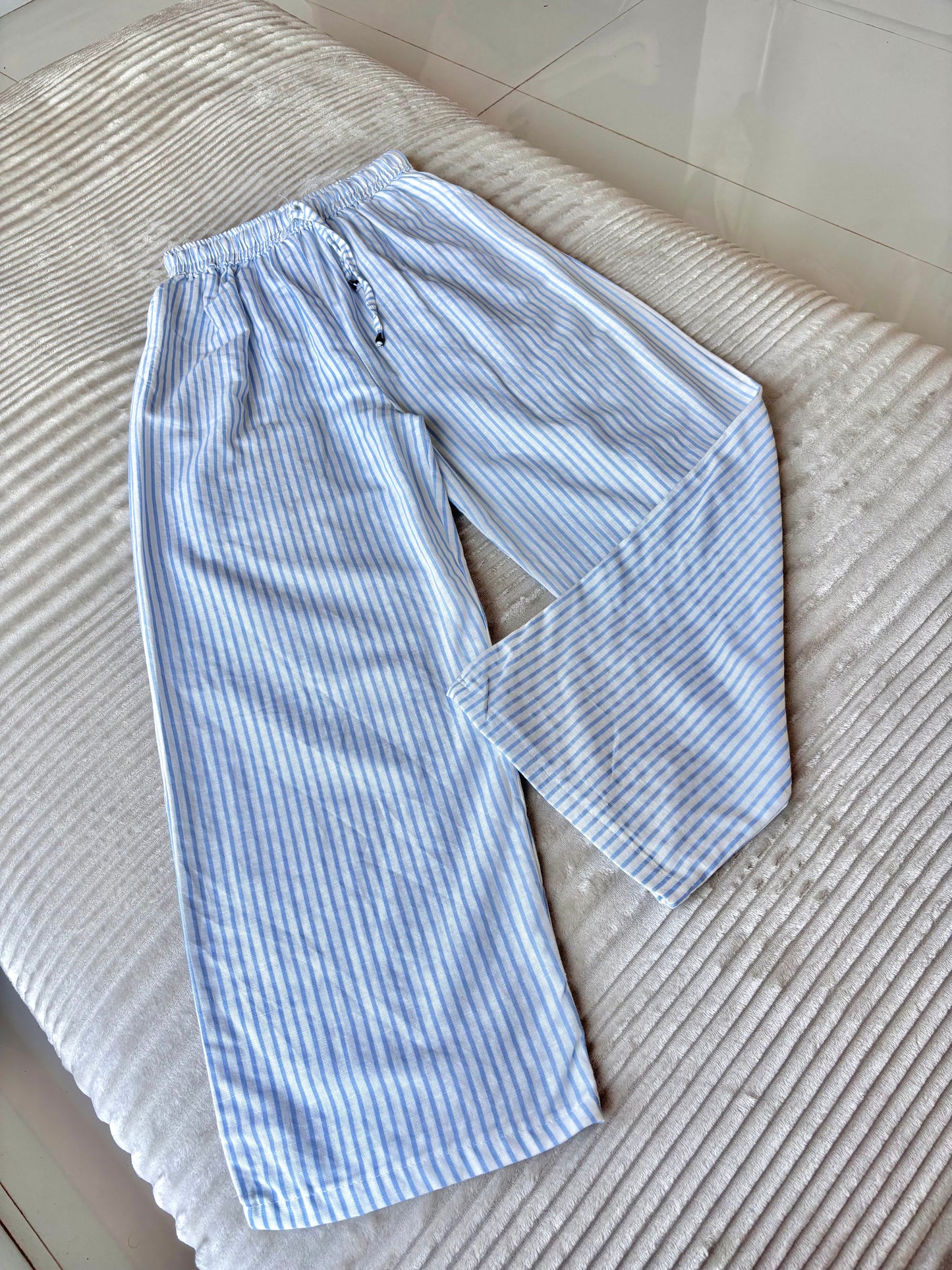 White & Blue Striped Pants