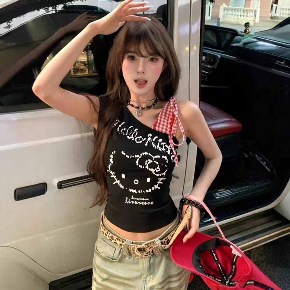 Hello Kitty Built-in Bra One Shoulder Top