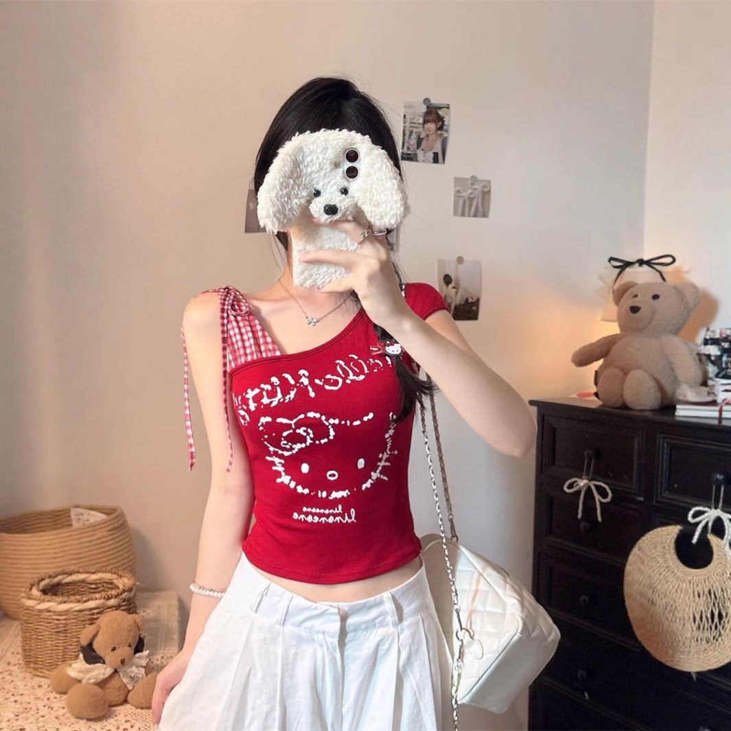 Hello Kitty Built-in Bra One Shoulder Top
