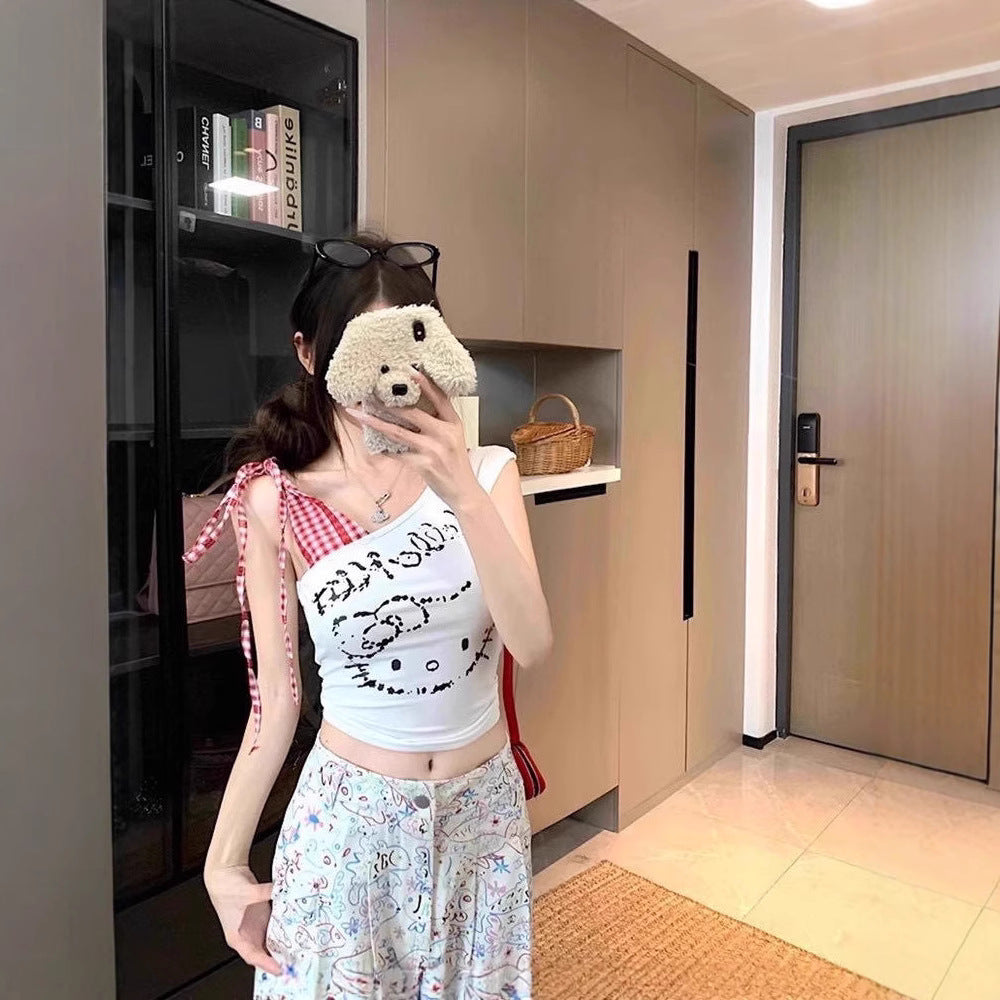 Hello Kitty Built-in Bra One Shoulder Top