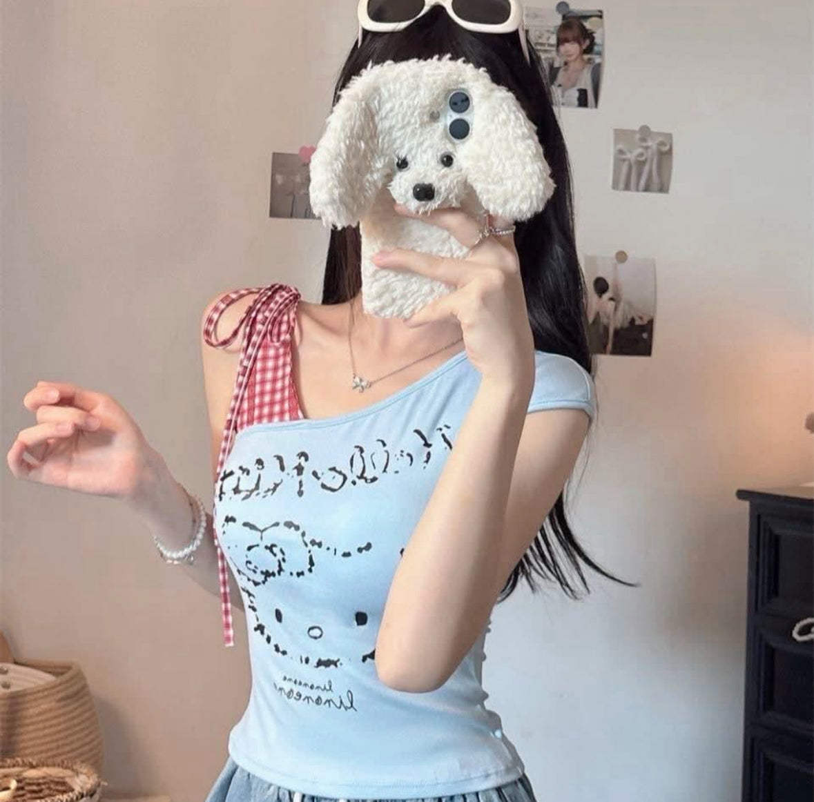 Hello Kitty Built-in Bra One Shoulder Top