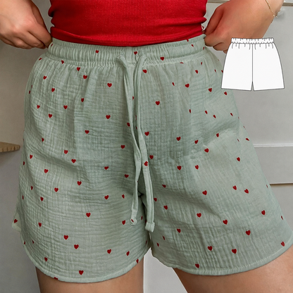 Sage Green Heart Mul Cotton Shorts