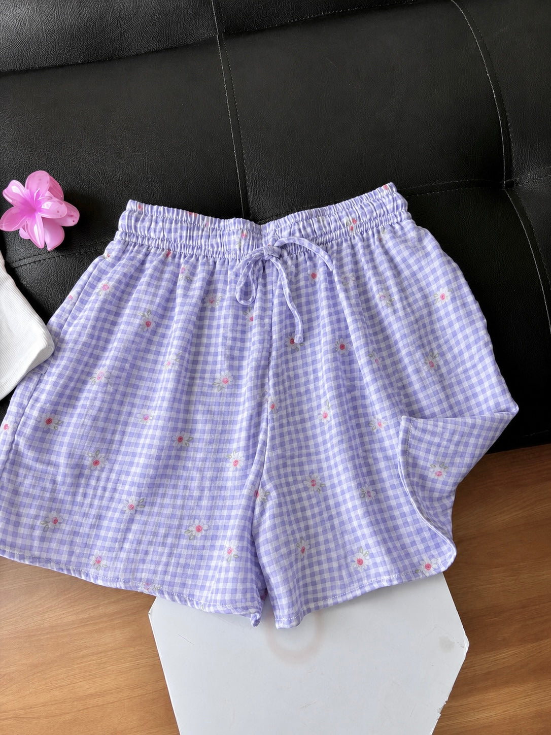Lavender Daisy Mul Cotton Shorts